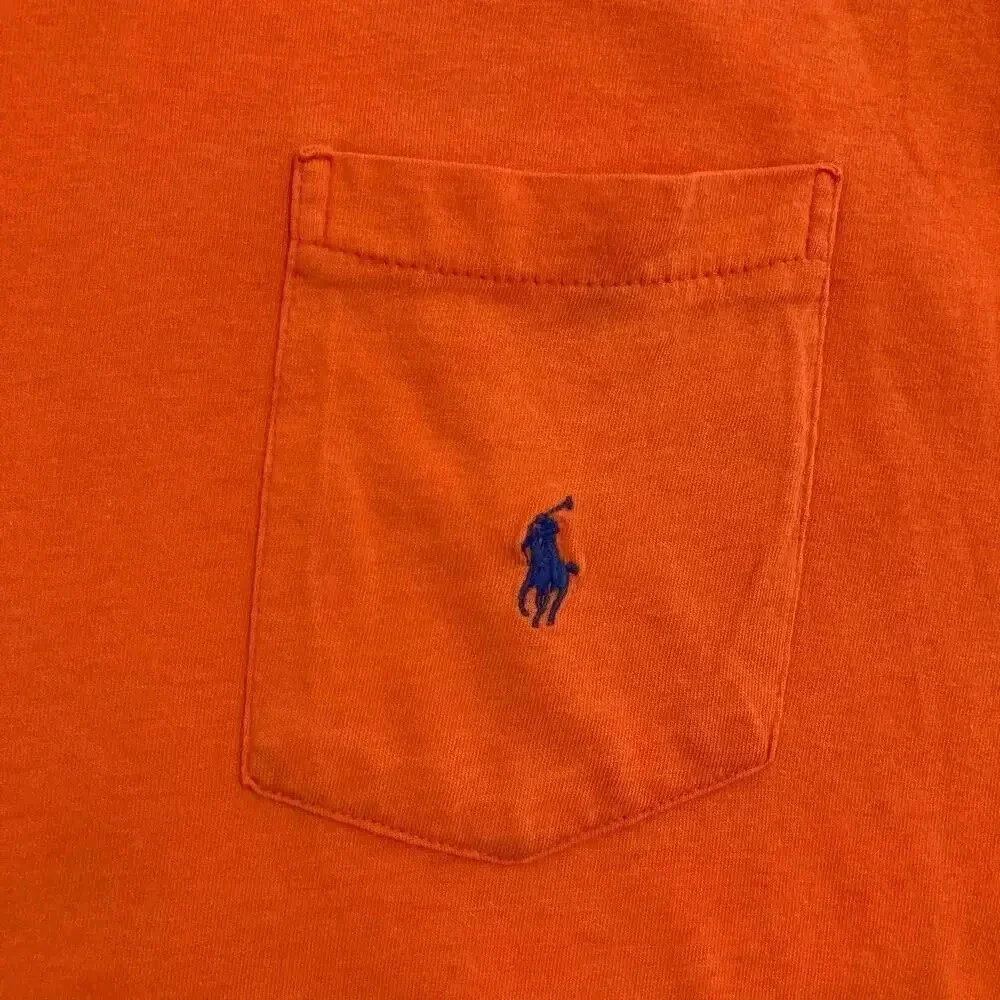 Polo‎ Ralph Lauren T-Shirt Mens XL Orange Cotton Vintage Made in USA Pocket Tee